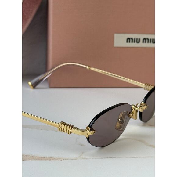 NEW Miu Miu MU A54S Rimless Sunglasses in Gold Pink $578 main image 4
